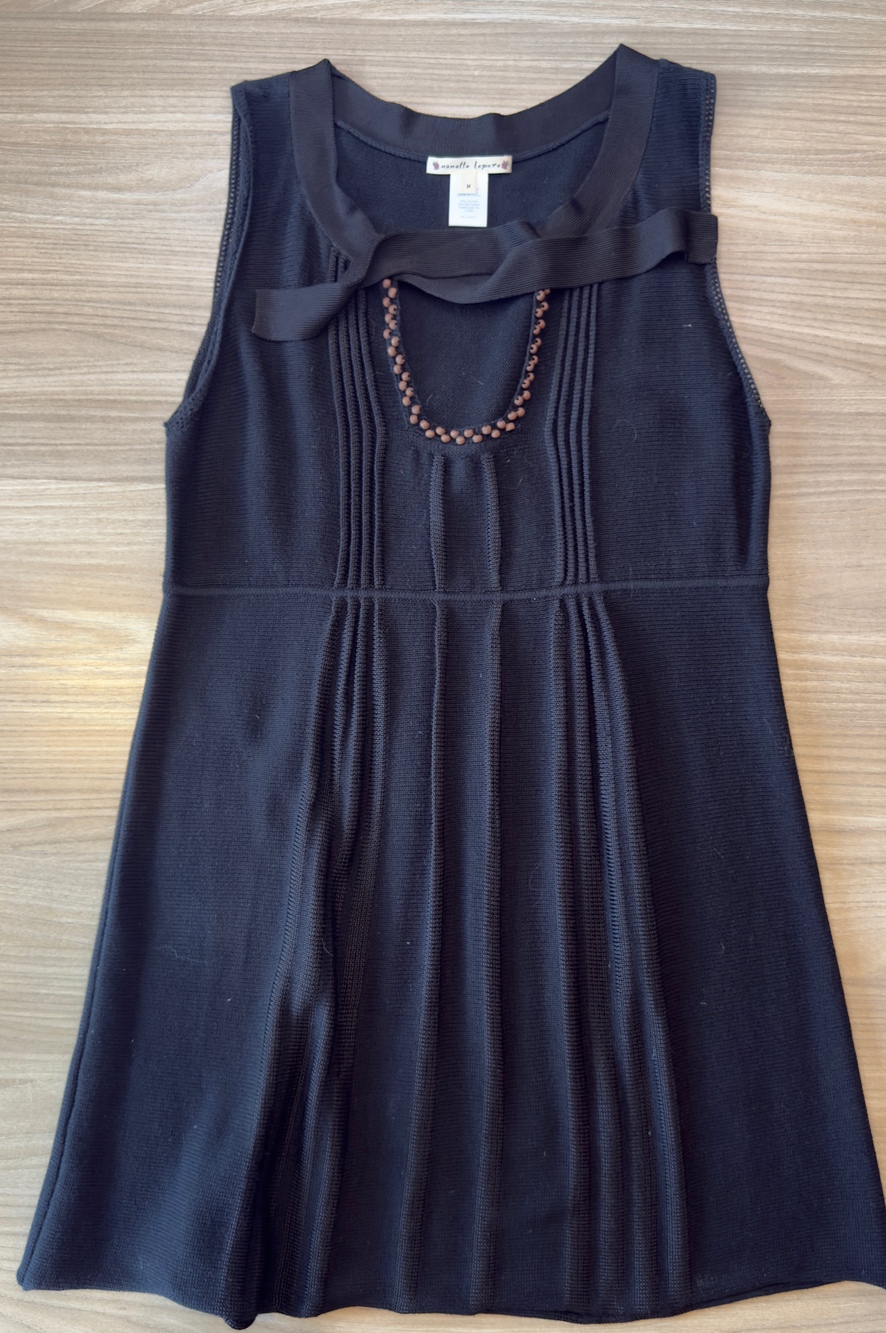 Nanette Lepore Women's Black Sleeveless Knit Beaded Pleated Mini Dress Size M